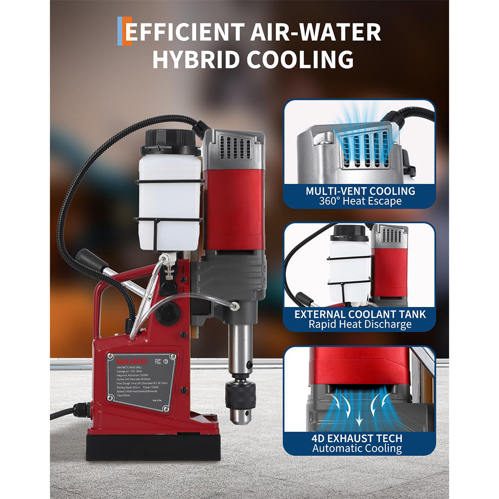 Garvee Magnetic Drill Press - 1.57" Boring Diameter, 820 RPM, 2922 lbf/13000N, 1450W Portable Drill Kit with 10-Speed Adjustment, Double Dovetail, and Adapter for Home and Industrial Use