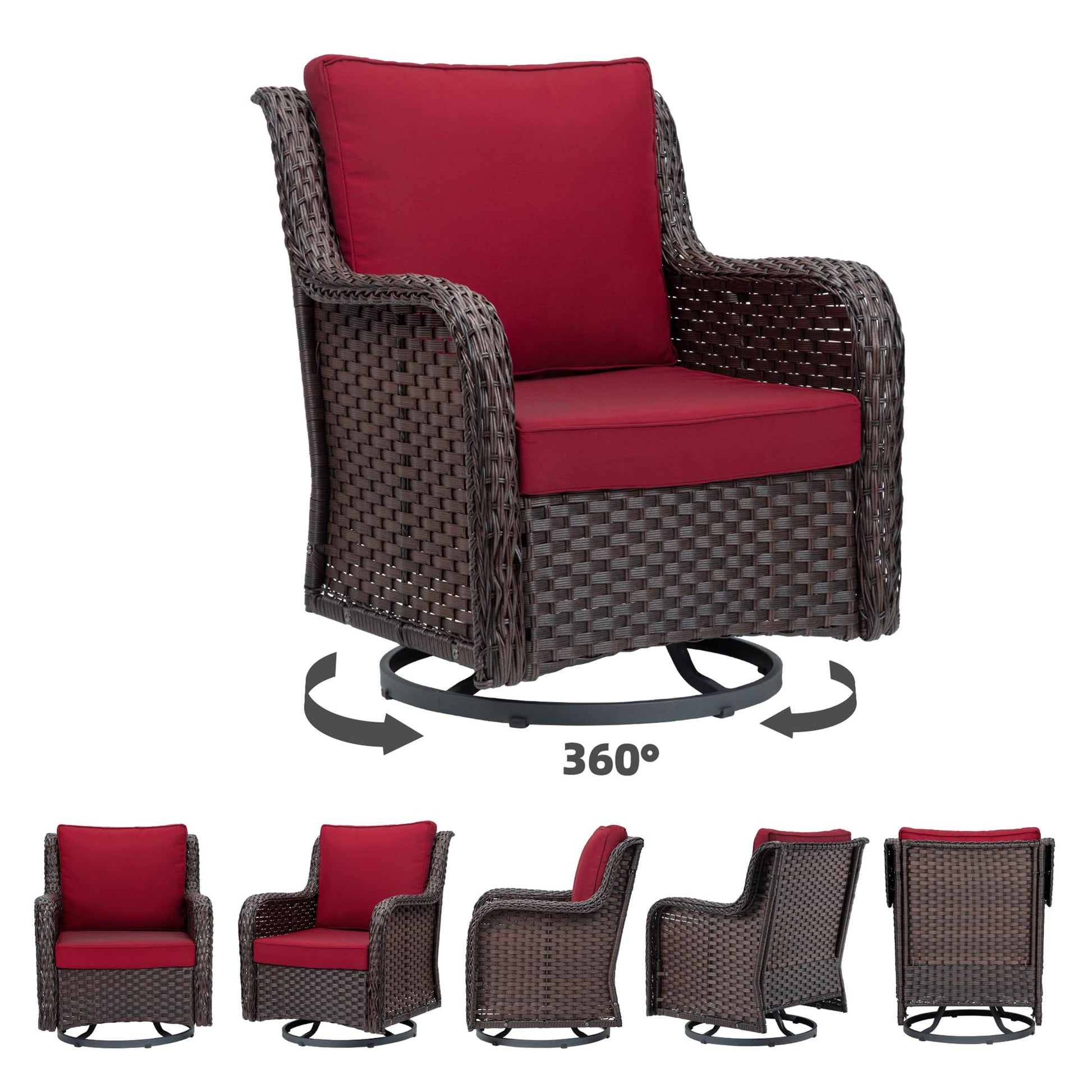 3 Pieces Rattan Swivel Rocking Chair Outdoor, Patio Bistro Conversation Furniture Set, Wicker Chair with Cushions and Table