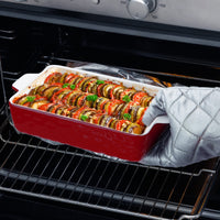 Garvee Ceramic Baking Dish Set of 3, Rectangular Casserole Dish for Oven with Handles, Deep Lasagna Baking Pans for Cooking, Kitchen, Cake Dinner, Banquet, Daily Use, Red