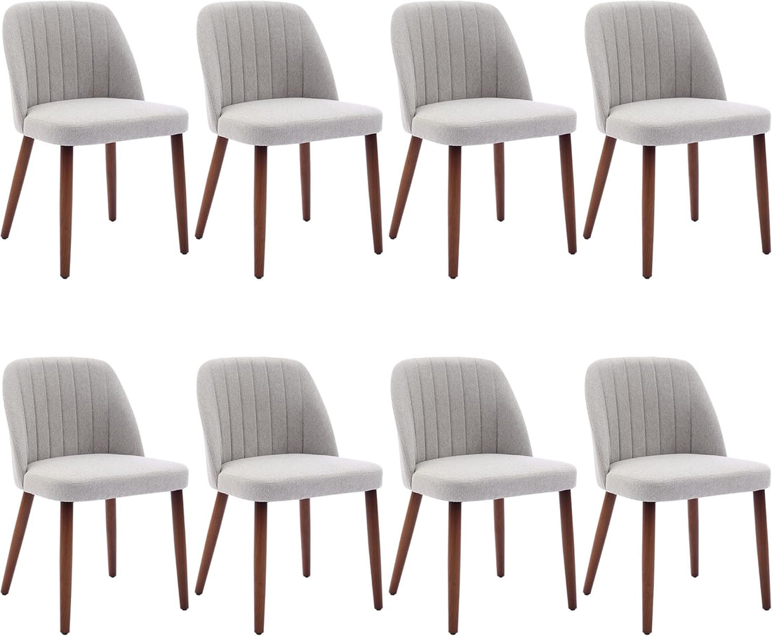 Garvee Set of 8 Mid-Century Modern Fabric Upholstered Dining Chairs with Padded and Solid Wood Legs, Grey