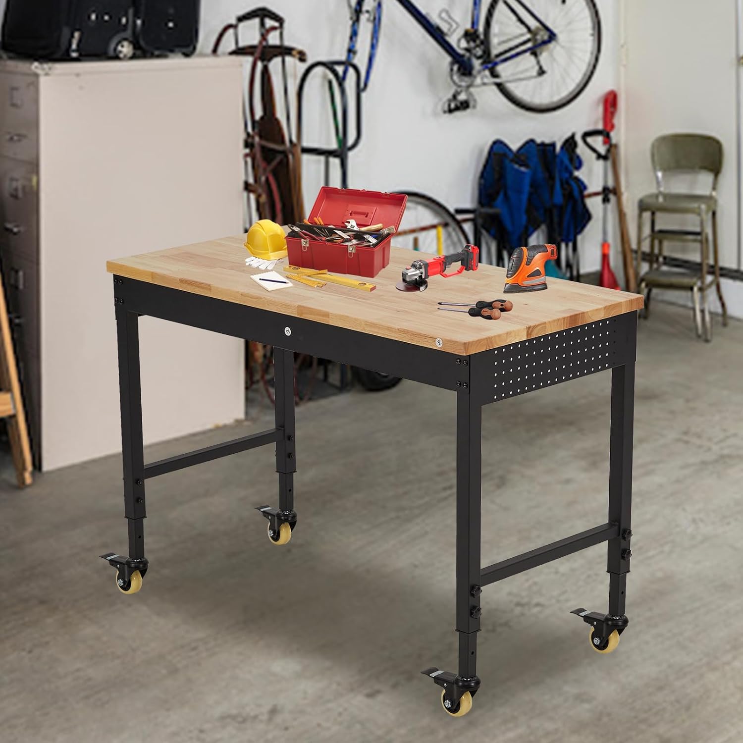 Garvee 48x24 Inch Adjustable Workbench for Garage Workbench, Rubber Wo