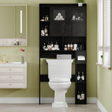 Garvee Modern Over The Toilet Storage Cabinet with Adjustable Shelf and Glass Door, Black - Black