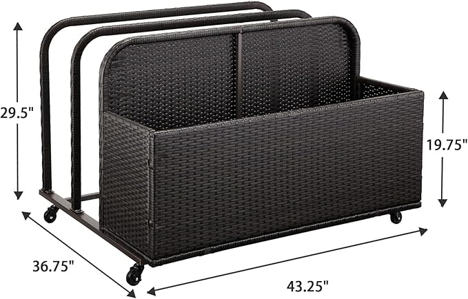 Garvee Patio Poolside Float Storage Basket with Wheels, Outdoor Wicker Poolside Float Storage, Pool Storage Organizer, PE Rattan Outdoor Rolling Pool Caddy for Floaties, Life Vests, Beach Balls, Toys