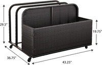 Garvee Patio Poolside Float Storage Basket with Wheels, Outdoor Wicker Poolside Float Storage, Pool Storage Organizer, PE Rattan Outdoor Rolling Pool Caddy for Floaties, Life Vests, Beach Balls, Toys