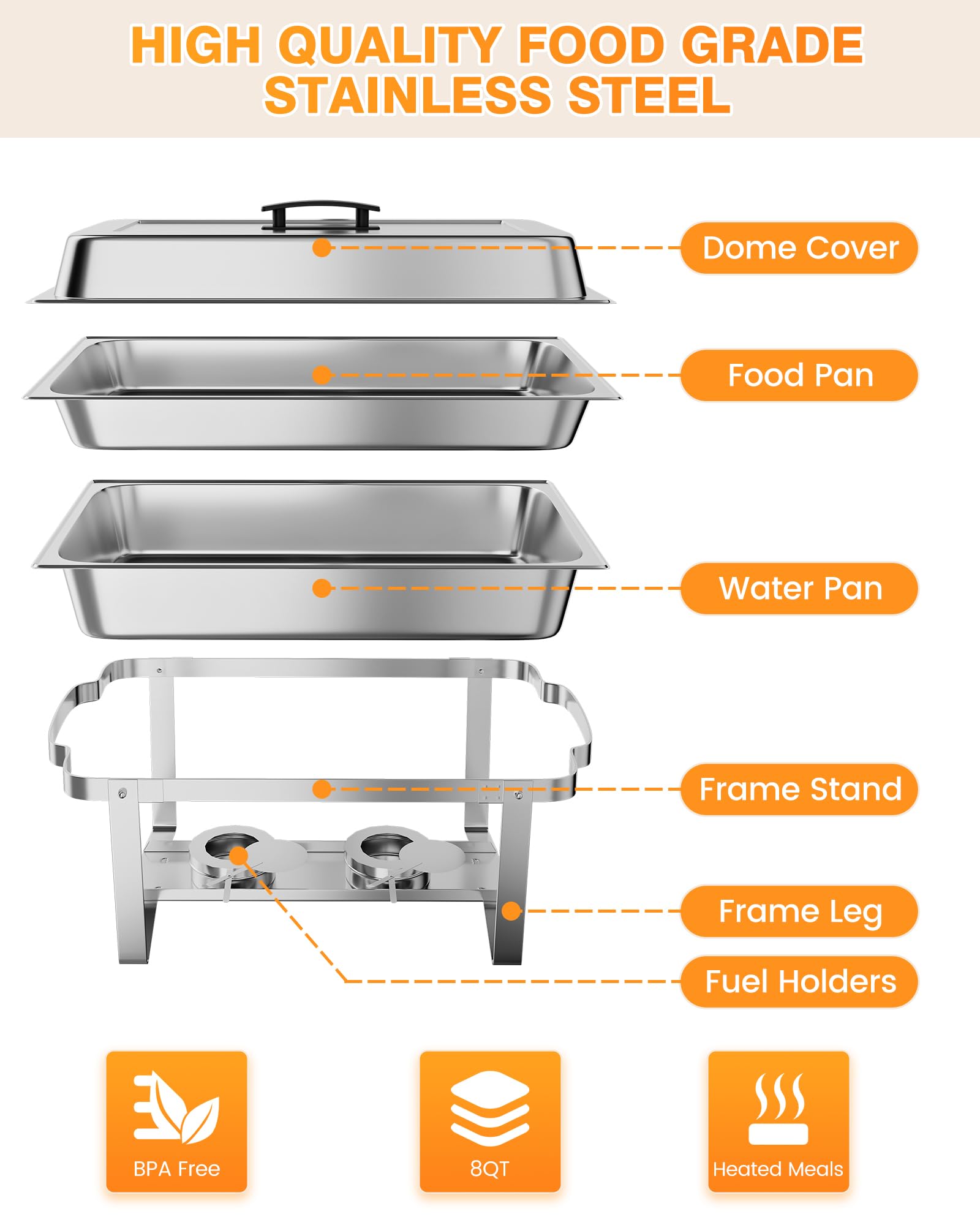 NArra 4-delig Chafing Dish Buffet Set, 9L Rechthoekige Catering Serveerplateaus van Roestvrij Staal met Voedselbak, Voedselwarmer met Opvouwbare Lijst voor Feesten, Diners, Catering, Bruiloften NArra 4-delig Chafing Dish Buffet Set, 9L Rechthoekige Catering Serveerplateaus van Roestvrij Staal met Voedselbak, Voedselwarmer met Opvouwbare Lijst voor Feesten, Diners, Catering, Bruiloften