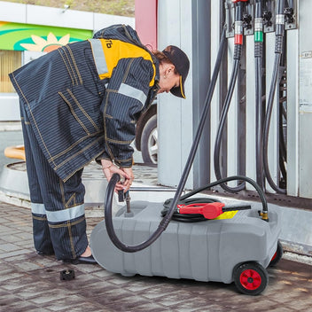 Garvee 15 Gallon Portable Fuel Caddy, 10-ft hose, siphon pump, 7.5 L/min manual nozzle, diesel/gasoline tank - Gray