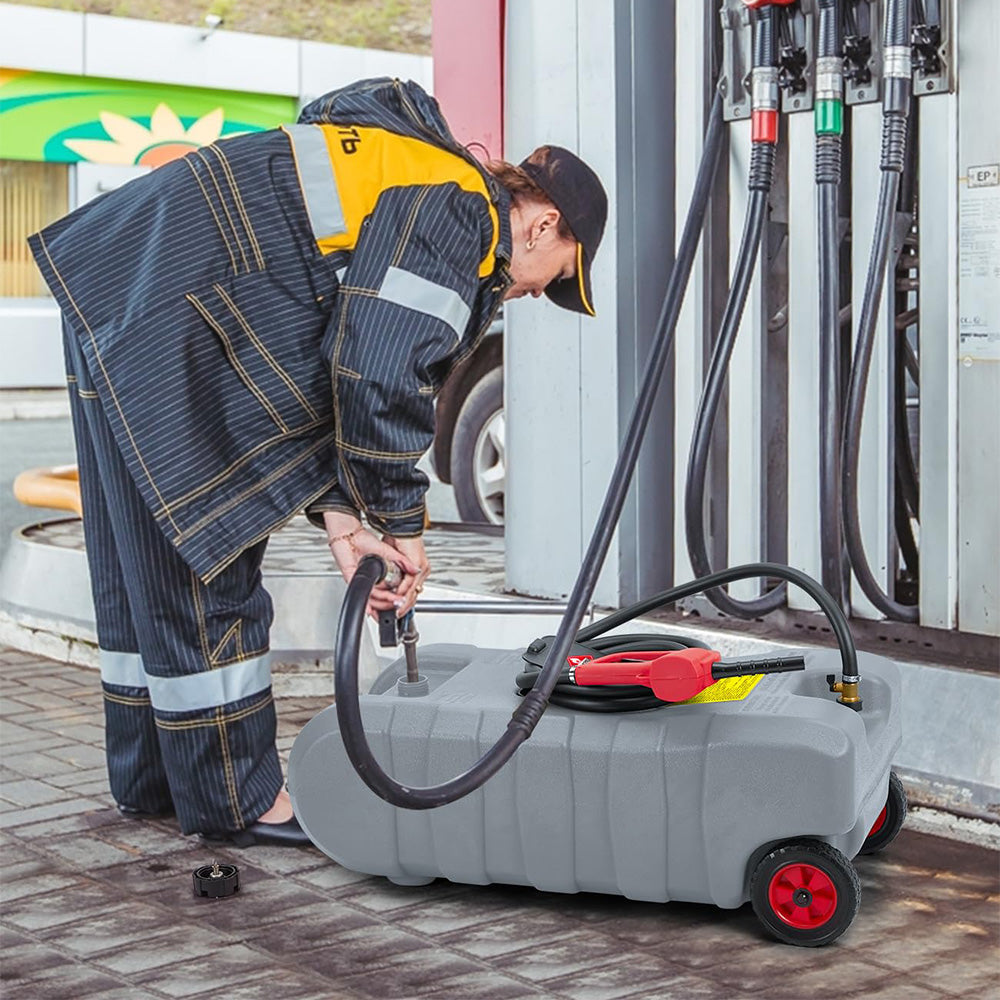 Garvee 15 Gallon Portable Fuel Caddy, 10-ft hose, siphon pump, 7.5 L/min manual nozzle, diesel/gasoline tank - Gray