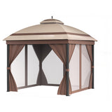 Garvee 12'x12' Outdoor Gazebo with Roof Reinforcing Bars Curtains and Netting for Backyard Garden Patio Poolside Deck，Brown - Brown