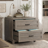 Garvee Farmhouse 2-Drawer Lateral Filing Cabinet - Wide Wood Organizer for A4/Letter/Legal Documents - Heavy-Duty Frame - Spacious Top - Ideal for Home Office or Living Room - Gray - Retro Gray