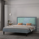Garvee Queen Size Bed Frame, Velvet Bed Frame with Upholstered Headboard, Platform Bed Frame with Strong Wooden Slats, No Box Spring Needed, Easy Assembly, Light Blue - Beige