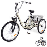 Garvee 26 Inch Adult Electric Tricycle Folding 7-Speed Electric Tricycle with Basket, 36V Detachable Battery, 250W Brushless Motor Suitable for Men and Women, Beige - Beige
