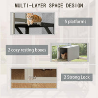 Garvee 70" Large Outdoor Catio Cat Enclosure, Wood Cat Patio with Waterproof UV-Resistant Roof, Cats Shelter with 5 Platforms and 2 Resting Box, and Secure Rust-Proof Wire for Backyard or Patio