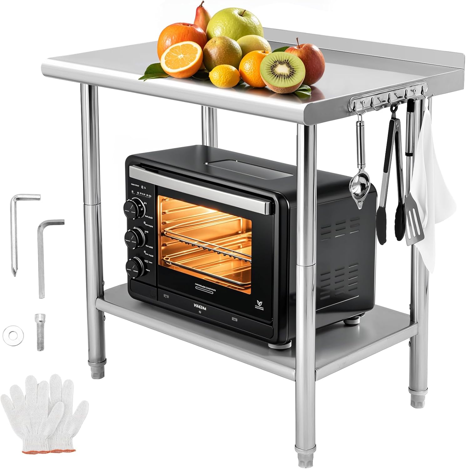 GARVEE 36"L x 24"W x 35"H NSF Stainless Steel Work Table With Adjustable Undershelf & Detachable Trash Bag Holder, Metal Workbench for Kitchen, Restaurant, Home, or Outdoor Use