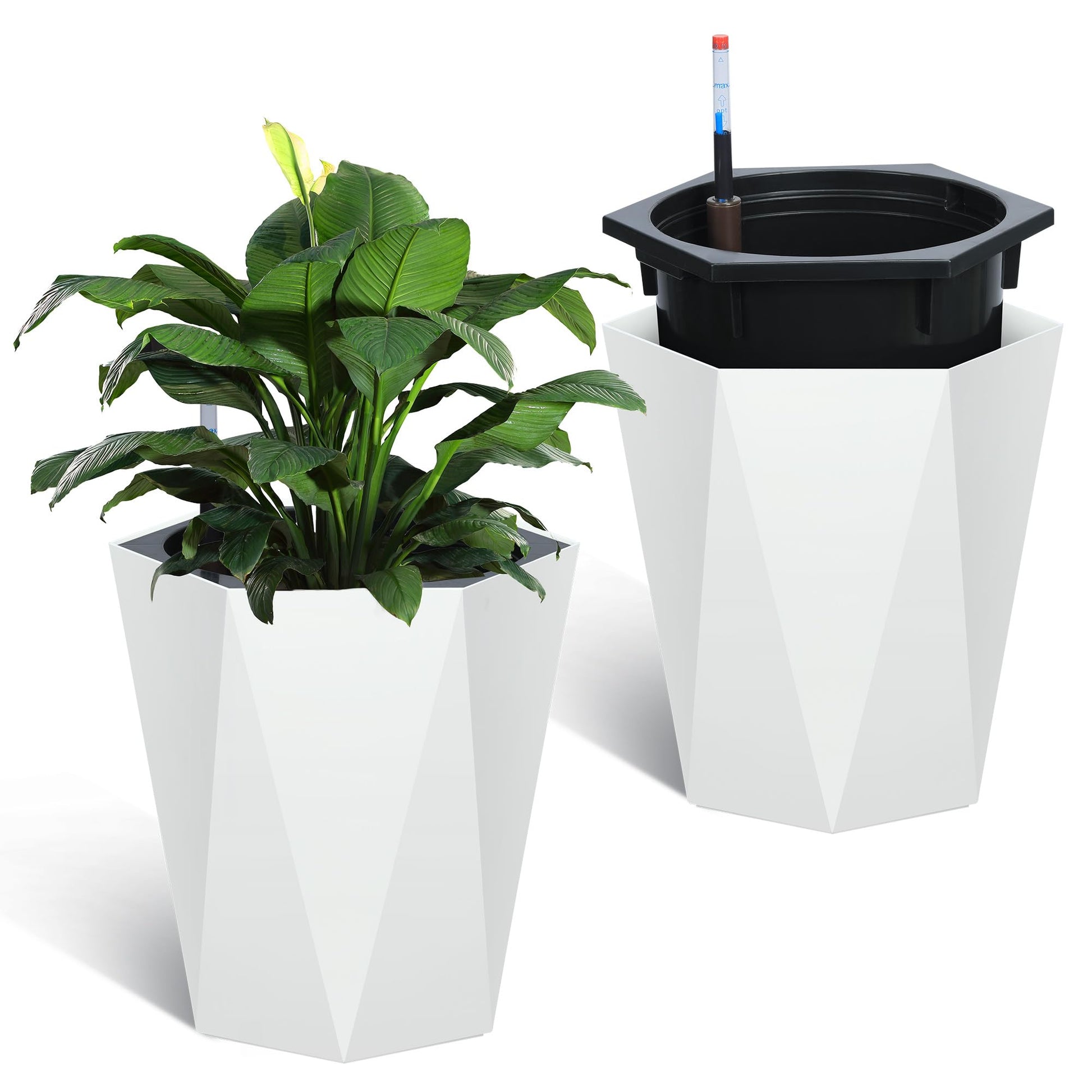 16 self watering planter Garvee 16 Inch Tall Diamond Planters Set of 2, Self Watering Planters with Water Level Monitor and Wheels, Flower Pots Outdoor and Indoor for Patio,