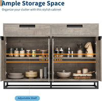 Garvee 55" Modern Wood Sideboard Buffet Cabinet with 4 Doors and Adjustable Shelves for Kitchen, Grey