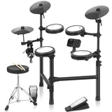 Garvee Electric Drum Set, Electronic Drum Set for Beginner with 150 Sounds, Drum Set for kids with 4 Quiet Electric Drum Pads, 2 Switch Pedal, Drum Throne, Drumsticks, On-Ear Headphones - Black