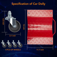 Car Dolly 4 Pack, Towallmark Wheel Car Dolly Tire Skates Premium Skates Moving Car Easy, Total 6000lbs High Load Bearing, Antiskid Plate Design, All-Direction Rotatable Wheel, 12’’x16’’
