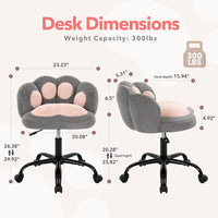 Garvee Cute Cat Paw Vanity Chair – Armless Rolling Desk Chair, Adjustable Height, Swivel Stuffed Fabric Seat, Comfortable Lumbar Support, Kids Room or Bedroom, Color: Gray + Pink