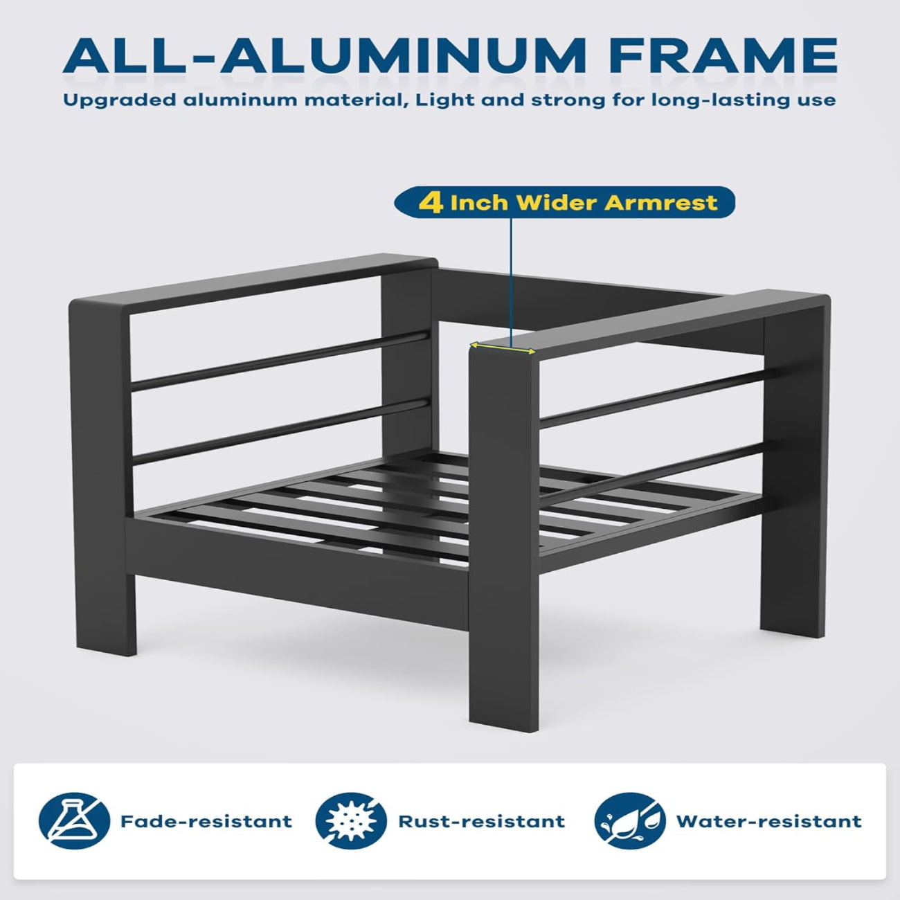 Garvee 5-Piece Dark Gray Aluminum Patio Furniture Set with Weather-Resistant Cushions, Heavy-Duty Frame, Removable Cushions, L-Shaped Sectional, Outdoor Lounge