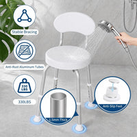 Garvee 360° Swivel Shower Chair with Backrest, Non-Slip Bathtub Chair, Height Adjustable Bath Seat for Elderly, Seniors and Disabled, Compact Shower Bench for Inside Tub or Shower, White