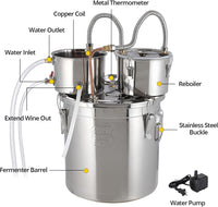 Garvee 8 Gal / 30L Alcohol Still, Stainless Steel Home Distillation Kit with Copper Tube and Built-In Thermometer, 3 Pots Multifunctional Wine Making Kit for Diy Whiskey Wine Brandy