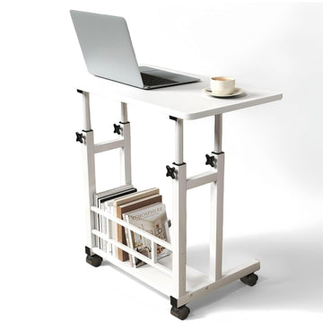 Garvee Adjustable Height Mobile Computer Desk for Small Space, Portable Rolling Writing Table with Wheels Lockable Casters, Corner Home Office Study Work Standing Desk for Bedrooms, White