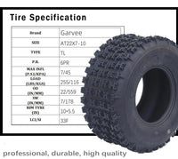 Garvee Set Of 4 ATV UTV All-Terrain Tires 22x7-10 Front 20x11-9 Rear 6-Ply Tubeless