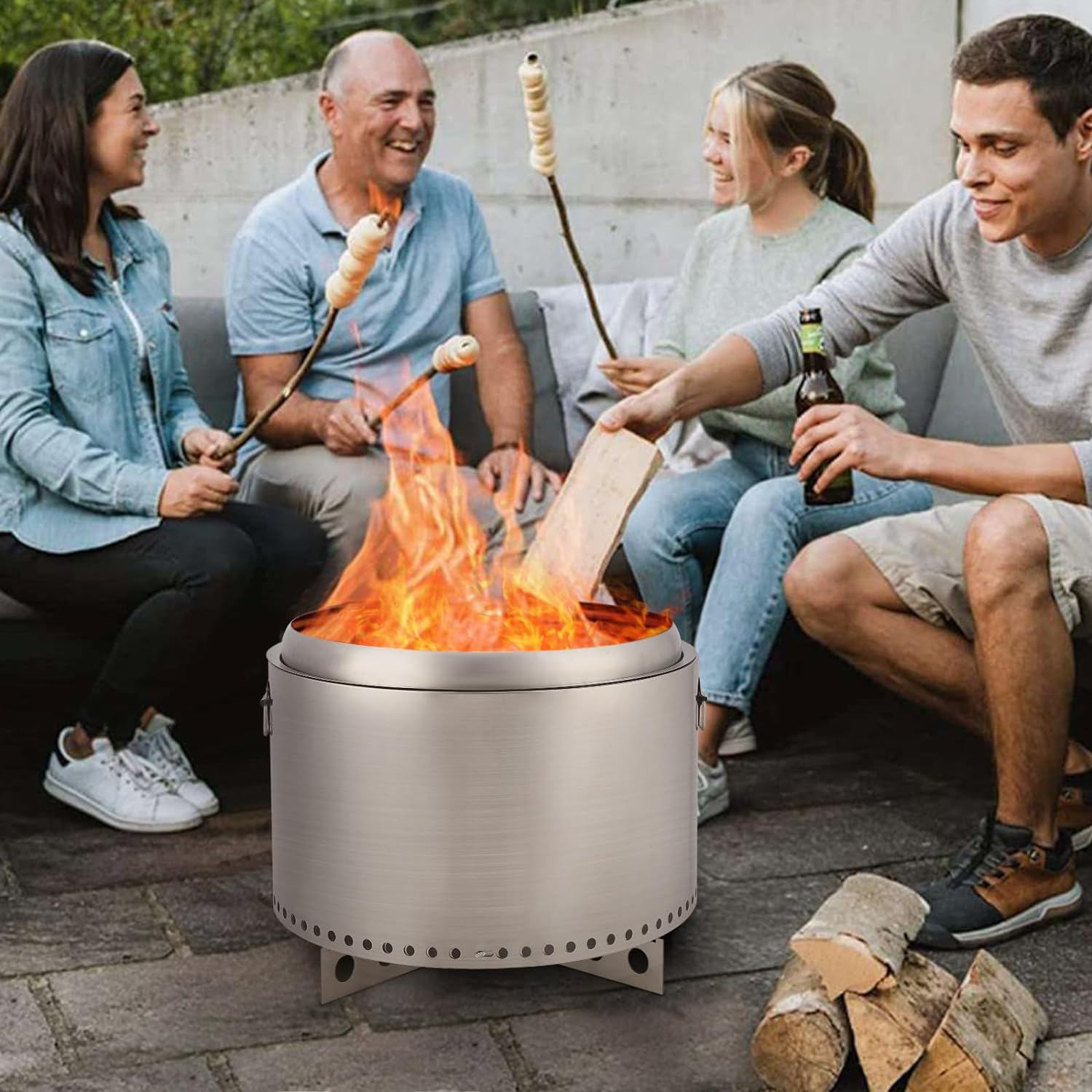 20.5" Smokeless Fire Pit with Air Switch, Wood Burning Portable Stainless Steel Outdoor Firepit with Removable Stand & Stove Hook, Ash Pan, for Camping Backyard Patio Picnic, H: 16 in, 22 lbs