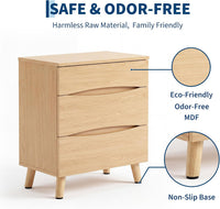 Garvee Compact 3-Drawer Bedside Cabinet Bedside Table - Space-Saving Storage End Table Cabinet, Sturdy Frame, Easy Assembly - Natural Wood Color