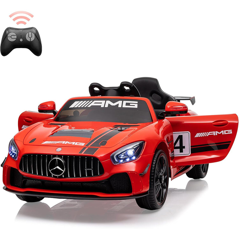 Garvee 12V Licensed Benz AMG Ride-On Car: Remote Control, Sound System, LED Headlights, One-Button Assemble Wheels, for Ages 3-8 - Red