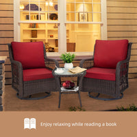 3 Pieces Rattan Swivel Rocking Chair Outdoor, Patio Bistro Conversation Furniture Set, Wicker Chair with Cushions and Table