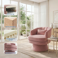Garvee 360° Swivel Barrel Accent Chair with Lumbar Pillow, Soft Upholstered Single Armchair, Round Base for Living Room/Bedroom/Vanity - With lumbar pillow | velvet | pink