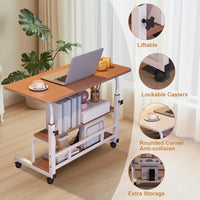 Garvee Adjustable Height Mobile Standing Desk, Portable Bedside Desk with Storage Shelves, Compact Laptop Desk for Home Office, Study, Small Spaces, Bedroom, Brown, 31.5"x15.7"