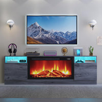 Garvee Modern TV Stand for TV Up to 75" TV, 70" Grey Television Console Table Cabinets with Storage,Wooden Entertainment Center for Living Room, Fits Into 36'' Electric Fireplace(Not Included Fireplace)