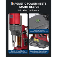 Garvee Portable Magnetic Drill Press Kit - 2" Boring Diameter, 1550W, 10-Speed Mag Drill, 820 RPM, 14,000N Magnetic Force, Double Dovetail Guide with Adapter & Bits for Steel and Metal Drilling
