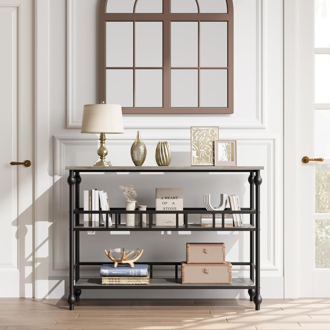 Garvee Console Table 3-Tier Narrow Entryway Storage, 43" Behind Couch Table, MDF Wood & Metal, Adjustable Footpads, Living Room, Foyer, Bedroom