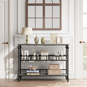 Garvee Console Table 3-Tier Narrow Entryway Storage, 43" Behind Couch Table, MDF Wood & Metal, Adjustable Footpads, Living Room, Foyer, Bedroom