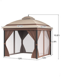 12dtx12ft Outdoor Gazebo, with Roof Reinforcing Bars, Curtains Nettings, and Double Roof, Parties Gazebo for Backyard, Garden, Patio, Lawns, and Deck