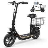 Garvee Electric Scooter with Seat, 36V Battery, 12" Tire, 450W Electric Scooter with Seat, Shock Absorbing Seat, Foldable Electric Scooters for Adults, Electric Scooter for Commuting with Basket - Black