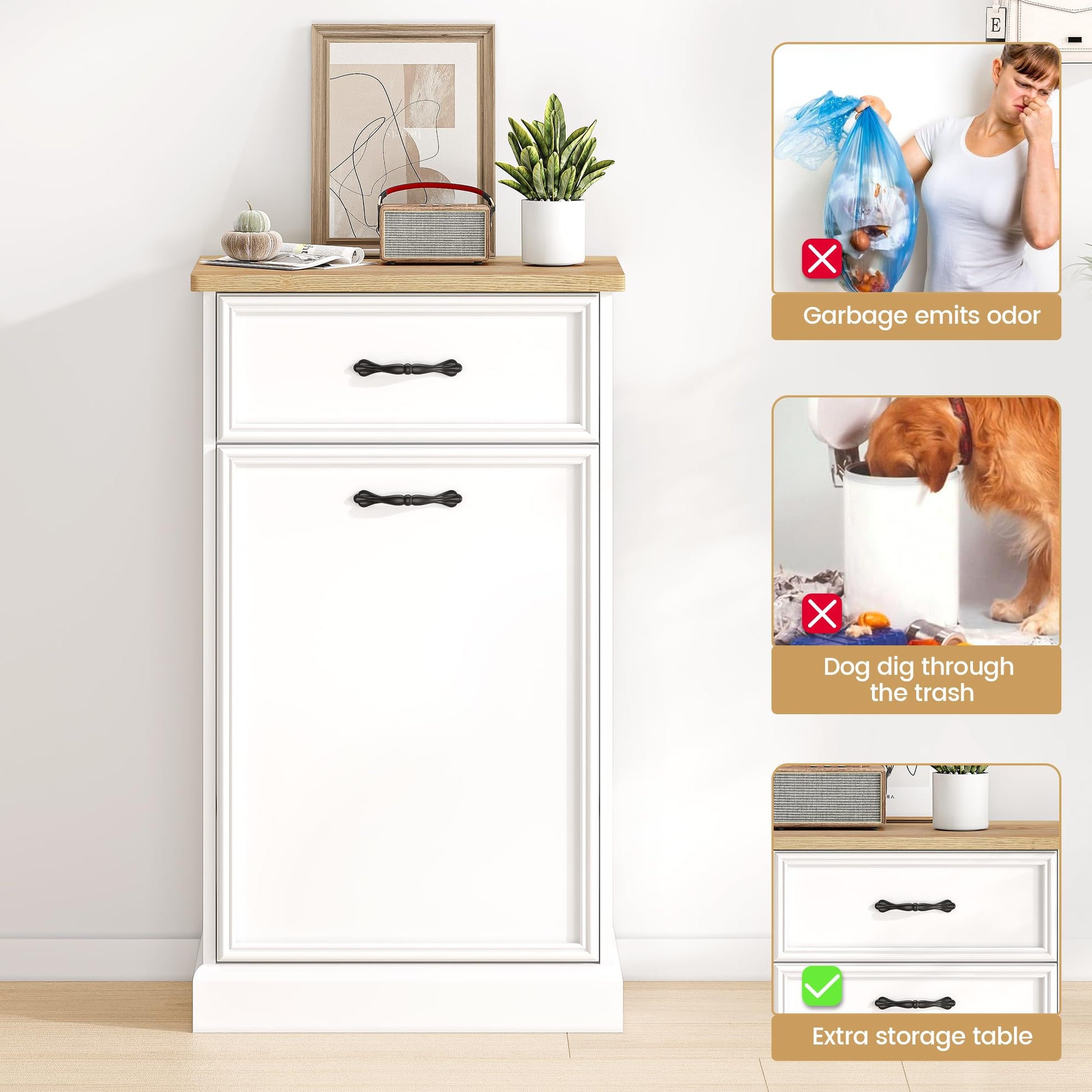 Garvee Tilt Out Trash Cabinet, Hidden Trash Can Cabinet 10 Gallon Storage Holder, Freestanding Garbage Can Cabinet for Kitchen Dining Living Room