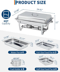 Garvee 4-Pack Stainless Steel Chafing Dish Buffet Set - 8QT Large Square Food Warmer for Catering, Weddings & Home Parties, Silver, 24.4x14x12 Inches