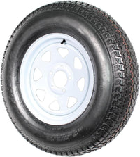 Trailer Tires Rims ST205/75D14 205/75 14 Tire 5 Lug White Spoke Wheel Load Range C, 6 PLY, Set of 2