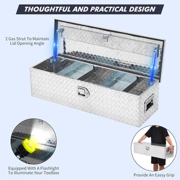 Garvee Aluminum Diamond Plate Tool Box 13x13x39 Inch, Heavy Duty Truck Toolbox with Sliding Shelf, Waterproof Truck Storage Organizer Chest for Pick Up Truck RV Trailer with Lock & Keys, Silver