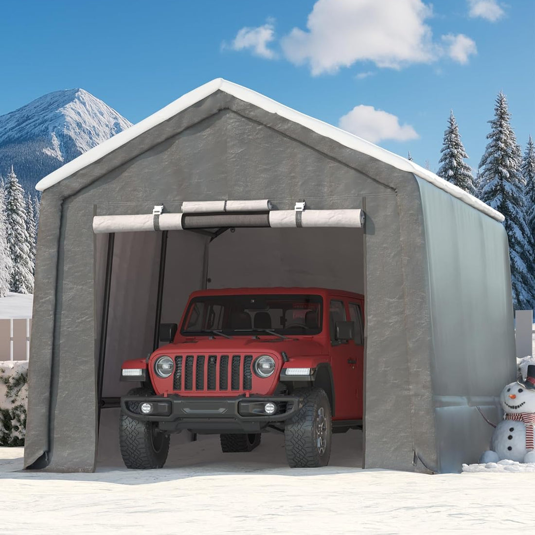 Garvee Outdoor Portable Storage Shed Gray 10'x15' Waterproof PE Tarp Rust-Resistant Steel Frame Roll-Up Doors Ventilated Bike Tool Storage