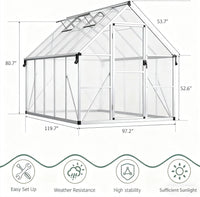 Garvee 8'X10' Silver Large Enhanced Aluminum Greenhouses Kit for Outdoors, Aluminum-Framed Polycarbonate Greenhouse, Heavy Duty Polycarbonate Greenhouse with Quick Setup Structure and Roof Vent