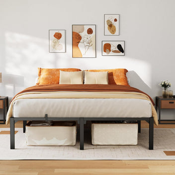 Garvee Heavy Duty Queen Size Bed Frame 16 Inch Hight, Metal Platform Bed Frame with Reinforced Slats Support, 800 Lbs Load Capacity, Noise Free, No Box Spring Needed and Screws, Tool-Free Assembly