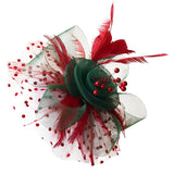 Garvee Fascinator for Women Hairclip Hat Retro Fascinator Feather Headpiece Tea Party Hat Veil Wedding Party Hat Christmas Colors