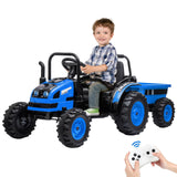 Garvee Ride - P Series: 12V Electric Ride-On Tractor for Kids with Trailer, Remote Control, Music, LED Lights, and Rear Wheel Suspension - Battery Powered Toy Vehicle - Blue - Blue