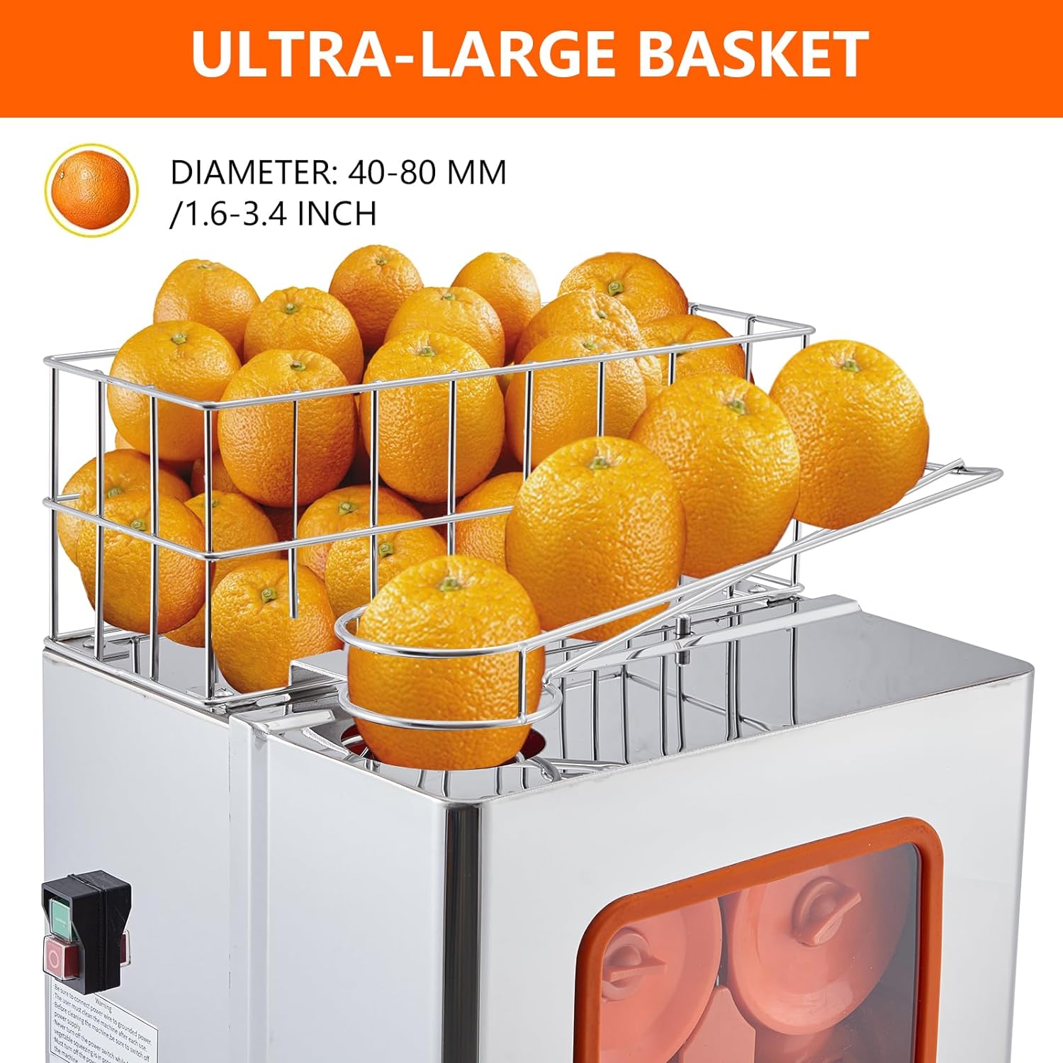 110V 120W Commercial Juicer, 22-30 Oranges/Min, Dual Buckets