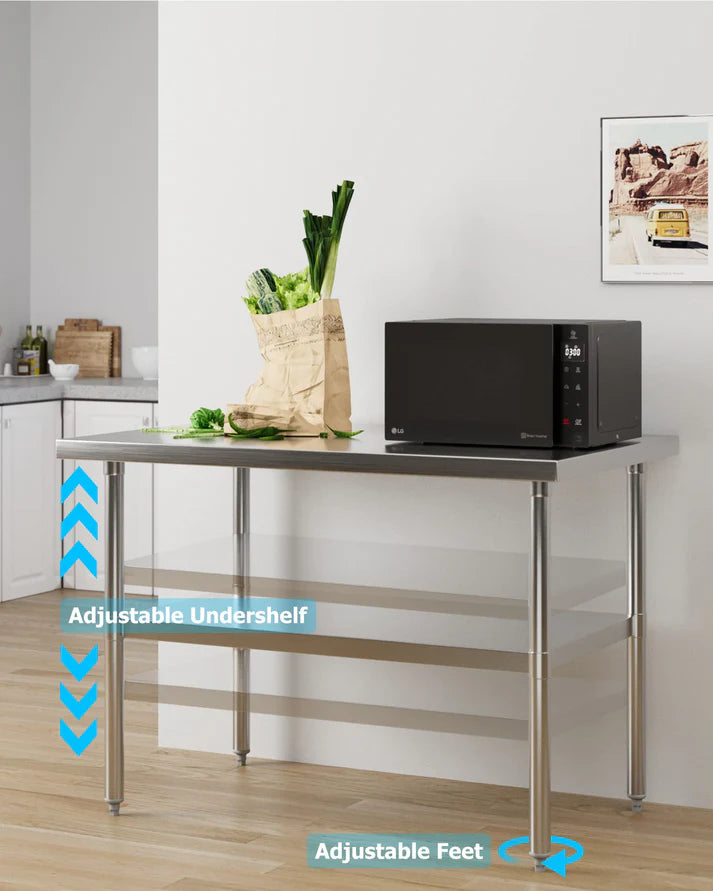 GARVEE 30"L x 24"W x 34"H Stainless Steel Work Table (No Wheels) - Heavy-Duty Food Prep Table with Casters for Commercial Kitchens and Restaurants